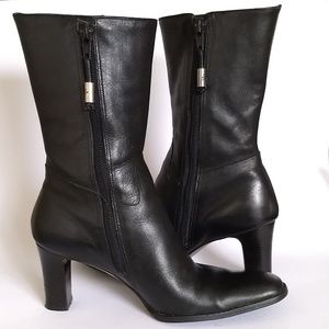 Lauren by Ralph Lauren Black Leather Heeled Boots, Vintage